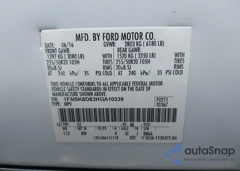 2017 Ford Explorer Xlt из США, поврежденный, VIN 1FM5K8D83HGA10339